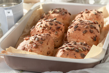 Healthy buns with pumpkin seeds for perfect and healthy breakfast.