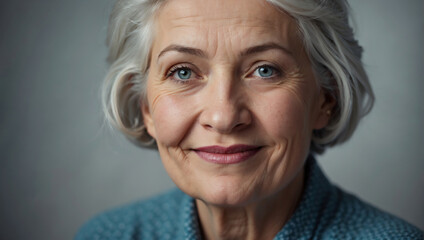 Lächelnde ältere Dame mit grauen Locken - Porträt - obrazy, fototapety, plakaty