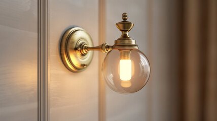 Articulating wall sconce with a brushed brass finish on transparent background.PNG format. 