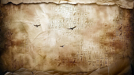 Old Egyptian inscriptions and illustrations as a background. AI generative. - obrazy, fototapety, plakaty