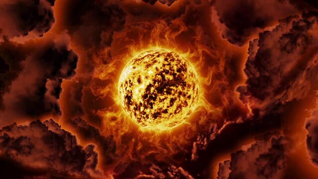 heat burning sun, meteor planet with fire red cloudy  background suitable for presentation or performance background