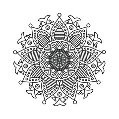flower mandala in vector. Round line pattern. Vintage monochrome element for colouring pages, tattoo, decoration