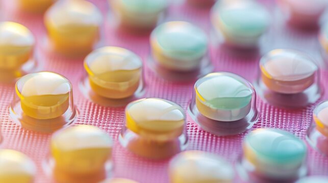A blister pack of birth control pills, pharmaceutical contraceptives used for preventing pregnancy, displayed on a neutral background.