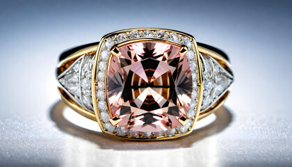 Naklejka premium Morganite Jewelry, Gemstone, Precious, Pink, Luxury, Fashion, Accessories, Necklace, Earrings, Bracelet, Ring, Glamour, Sparkle, Gem, Elegant, AI Generated