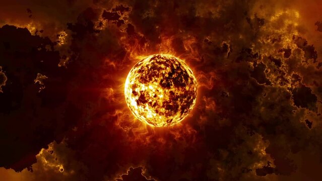 heat burning sun , meteor planet with fire red background