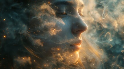 Nymph with cosmic dust veil intergalactic allure nebula drift