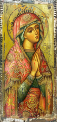 Fototapeta premium The praying Mary depicted in Byzantine style. AI generative.