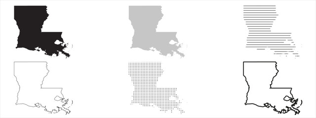 Louisiana State Map Black. Louisiana map silhouette isolated on transparent background. Vector Illustration. Variants.