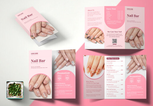 Nail Bar Beauty Salon Trifold Brochure Template