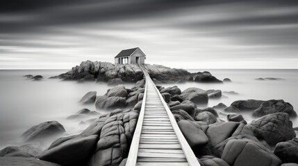 Lonely Jetty Black and White Phtography UHD WALLPAPER
