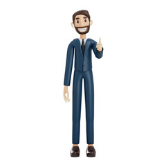 high-quality 3D illustration of a businessman character suitable for use on websites, apps, or similar purposes. The illustration features a handsome man in a dark blue suit.