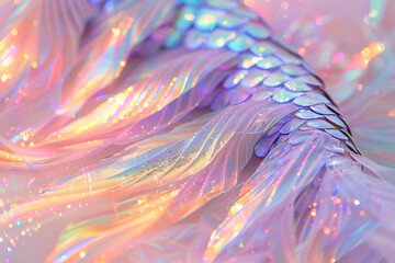 
shiny sparkling holographic mermaid tail closeup in pastel colors