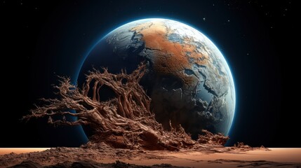 Obraz premium Lush and dry planet with tree UHD WALLPAPER