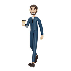 high-quality 3D illustration of a businessman character suitable for use on websites, apps, or similar purposes. The illustration features a handsome man in a dark blue suit.