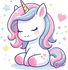 cute Unicorn cartoon vector on white background
