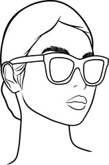 girl with sunglasses outline portrait on transparent background. Coloring page	
