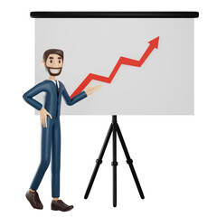 high-quality 3D illustration of a businessman character suitable for use on websites, apps, or similar purposes. The illustration features a handsome man in a dark blue suit.