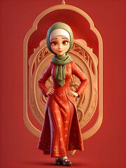 Hijab Chic. 3D Character Model of a Fashionable Woman in Hijab Striking a Pose.