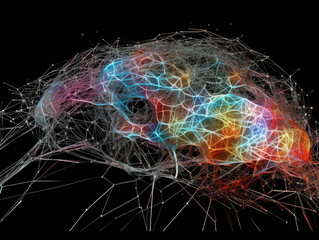 neural network around the brain, formation of neural connections and thoughts, artificial intelligence, IQ testing