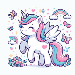 cute Unicorn cartoon vector on white background
