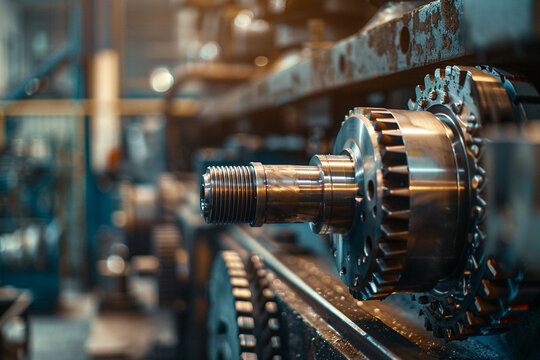 Mechanical Engineering And Production Line In An Industrial Factory With Machinery Processing Steel Parts