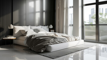 Sleek Comfort: Realistic Images of a King-Sized Bed in a Modern Bedroom