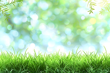 Fototapeta na wymiar Beautiful lawn with green grass on sunny day bokeh effect