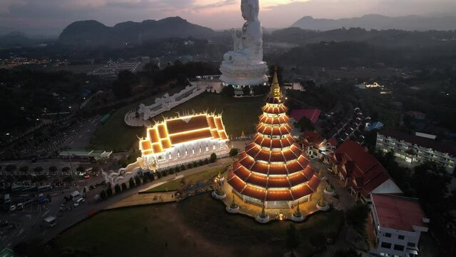 Aerial view of Wat Huay Pla Kang: Goddess of Mercy, in Chiang Rai, Thailand