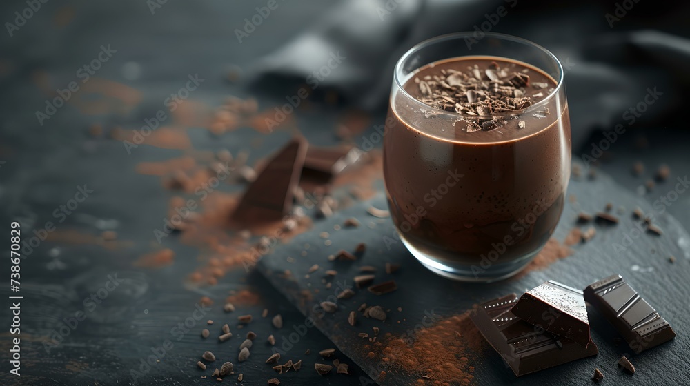 Canvas Prints Delicious chocolate drink in a clear glass, sprinkled with cocoa, artisanal chocolate pieces on side, perfect for dessert. AI