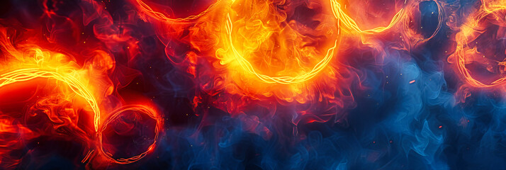 Fototapeta premium Fiery Solar Explosion: Intense, Glowing Energy with Red and Orange Flames for Cosmic or Fantasy Concepts