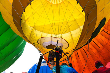 Close up frame in hot air balloon ready to release in the sky