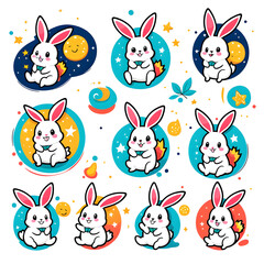 Obraz premium rabbit-character-in-various-poses-for-a-sticker-pack-flat-illustration-style-isolated-on-white
