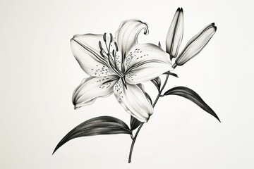 Detailed sketch of a blooming lily flower and bud