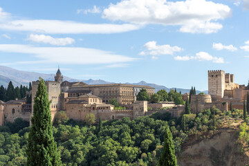 Fototapeta na wymiar Alhambra Complex as Seen From Albaicin (Albayzin) Quarter of Granada, Andalusia, Spain.
