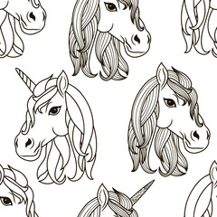 Silhouette unicorn seamless psttarn Dream Big horse Magical animal Fairytale amazing wonderland Sketch Vector stock illustration EPS 10