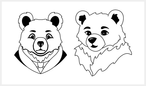 Cartoon bear clipart isolated Animal logo Coloring page book Vector stock illustration. EPS 10