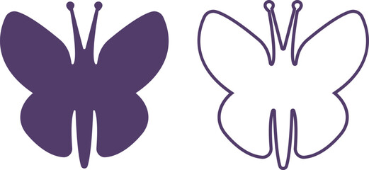 Butterflies silhouette colorful drawing flat or line icon set. Flaying butterflies vector collection isolated on transparent background. Use for graphic design, beauty, web and mobile app.