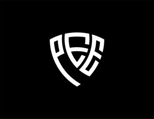 PEE creative letter shield logo design vector icon illustration