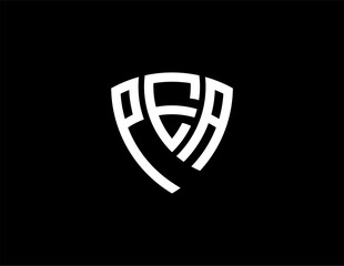 Naklejka premium PEA creative letter shield logo design vector icon illustration