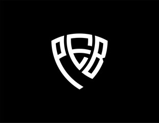PEB creative letter shield logo design vector icon illustration