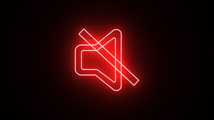 Mute Neon Sign. Glowing neon Speaker mute icon isolated on black background. No sound icon. glowing volume sign, sound off, mute, music sign, speaker button, design for mobile apps, websites. - obrazy, fototapety, plakaty