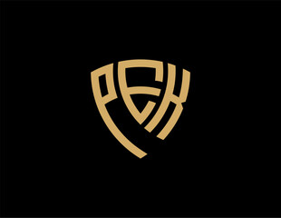 Naklejka premium PEK creative letter shield logo design vector icon illustration