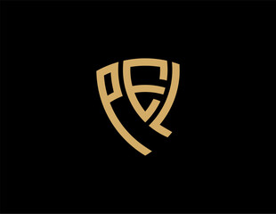 Naklejka premium PEL creative letter shield logo design vector icon illustration