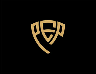 Naklejka premium PEP creative letter shield logo design vector icon illustration