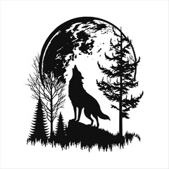 Obraz premium Wolf howling generative ai, vector illustration.