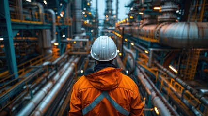 Fototapeta premium Gas Industry Engineer Overlooking Refinery Operations