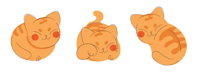 Hand drawn  of cute cats smiling, shiny and lovely. Set of flat doodle cartoon vector illustration.