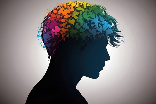 ADHD attention deficit hyperactivity disorder mental health head of a child with a colorful jigsaw with copy space, AI-generated