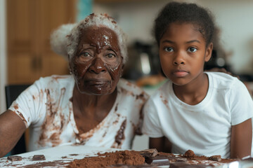 Play with creamy chocolate dessert old lady who has fun getting dirty with chocolate Happy Easter...