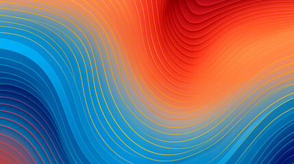 Psychodeliczna gradientowa tapeta - tło. Kontrastujące kolory pomarańczowe i niebieskie. Fale przypominające mapę hipsometryczną - obrazy, fototapety, plakaty